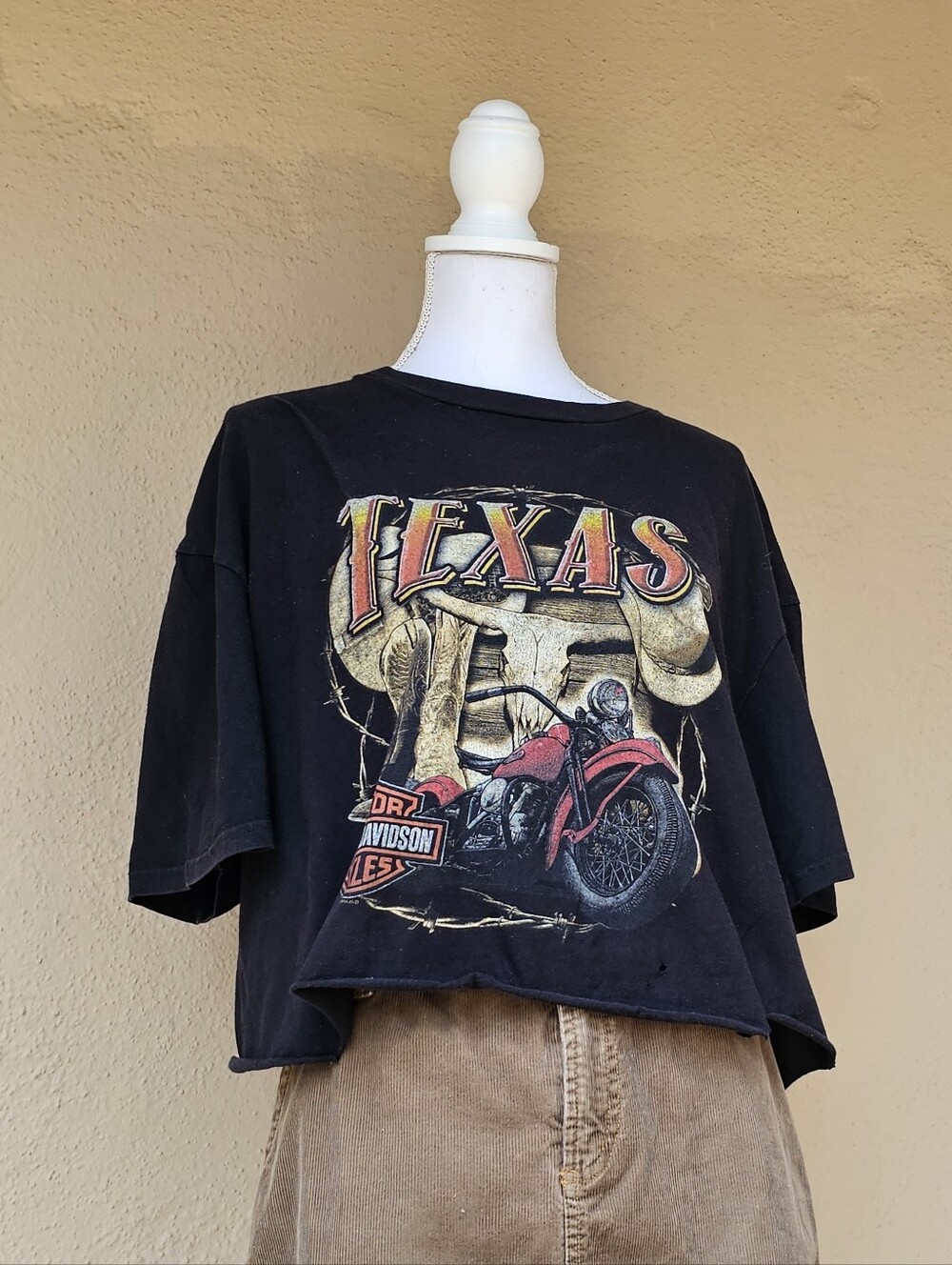 Harley Davidson El Paso, Texas Distressed & Cropped Motorcycle Tee SZ XL - Picture 2 of 6